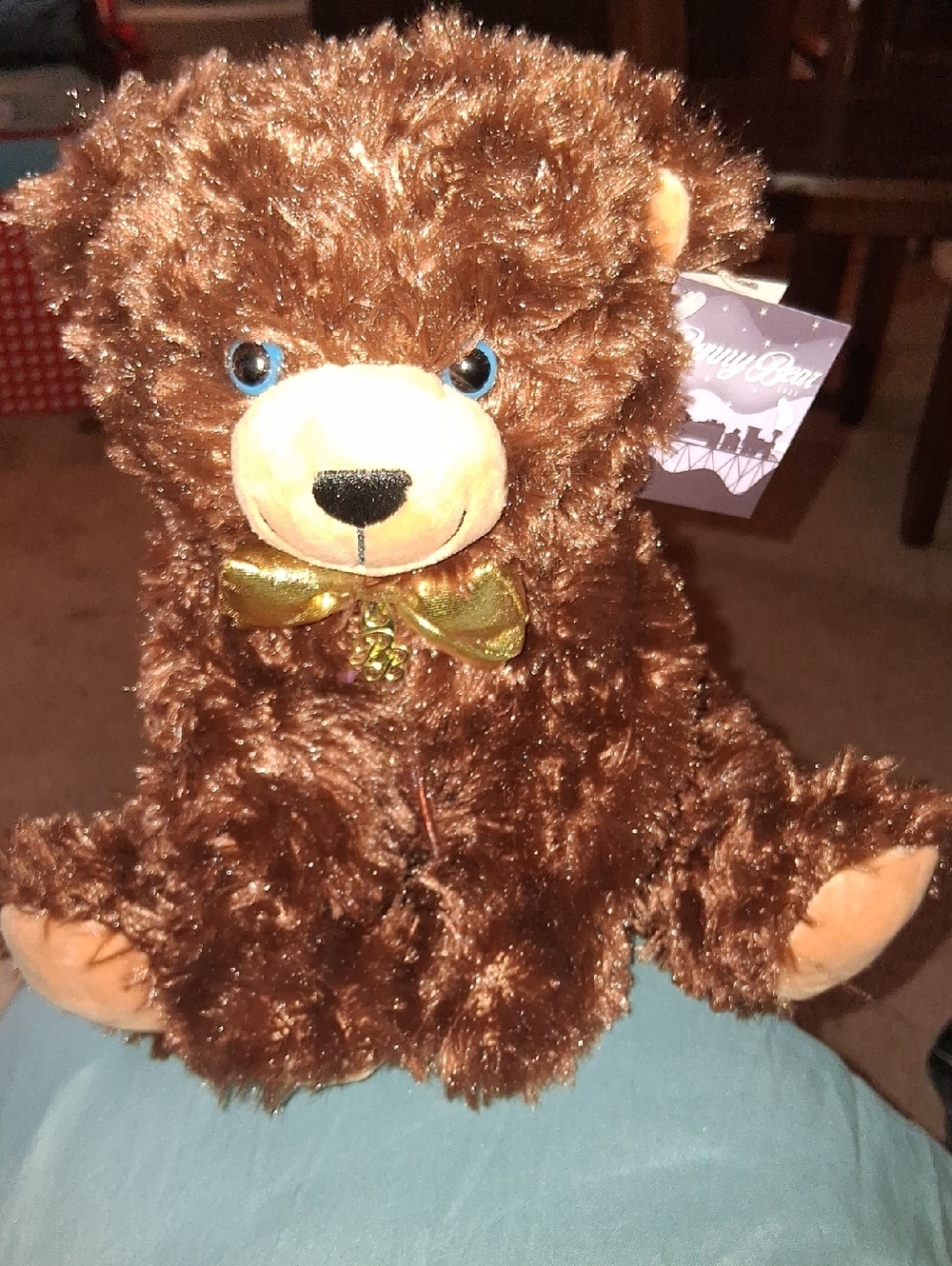 Plush Brown Teddy Bear with Gold Bow - Soft Kids Stuffed Animal